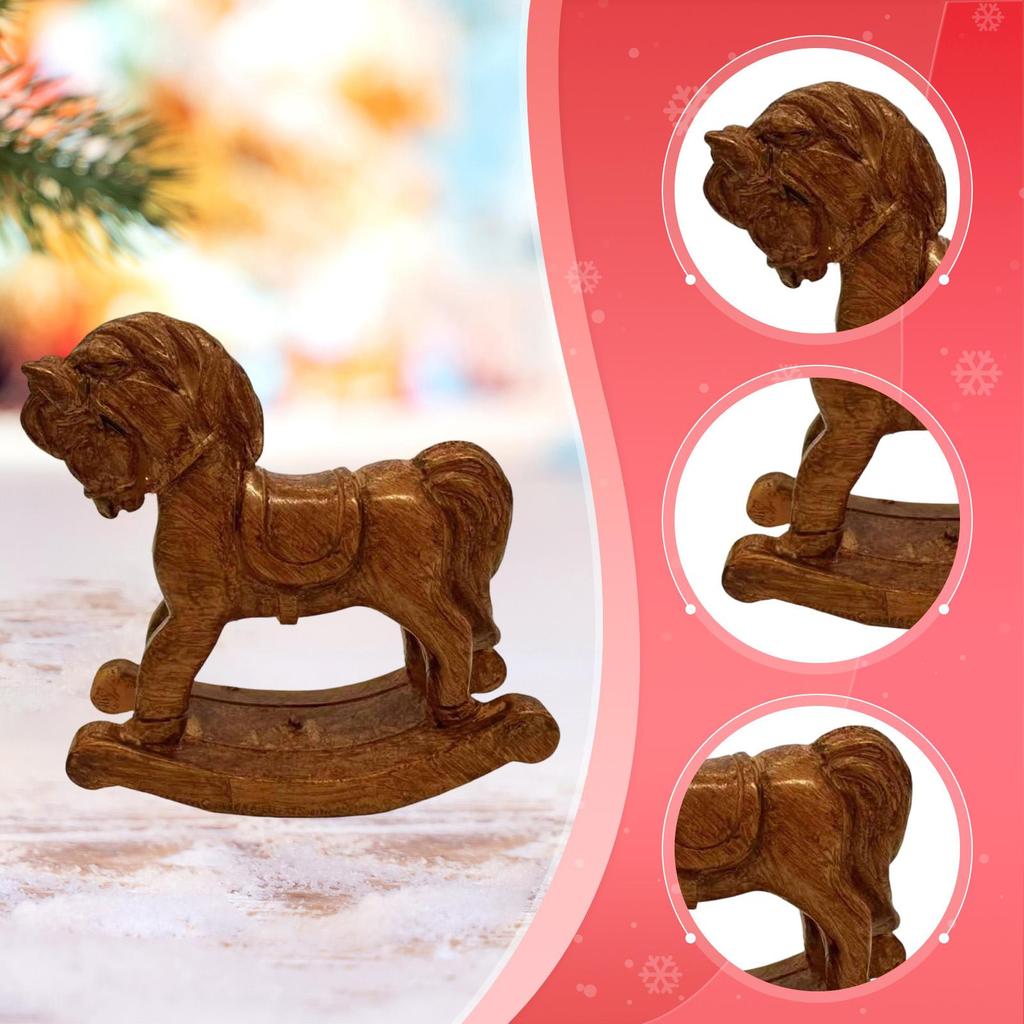 Small Christmas Rocking Horse Decoration Collectible Sculpture Desktop Miniature Figurine for Countertop Fireplace Birthday