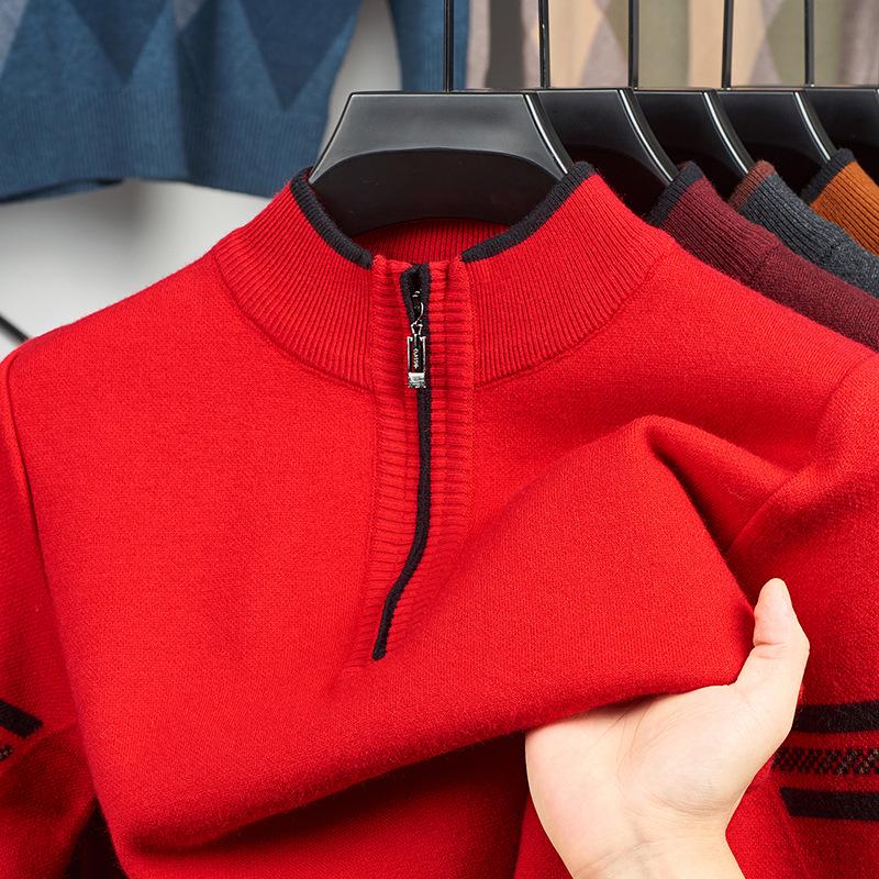 Men's Half-Zip Thick Knit Sweater – Stylish Autumn/Winter Casual Business Base Layer