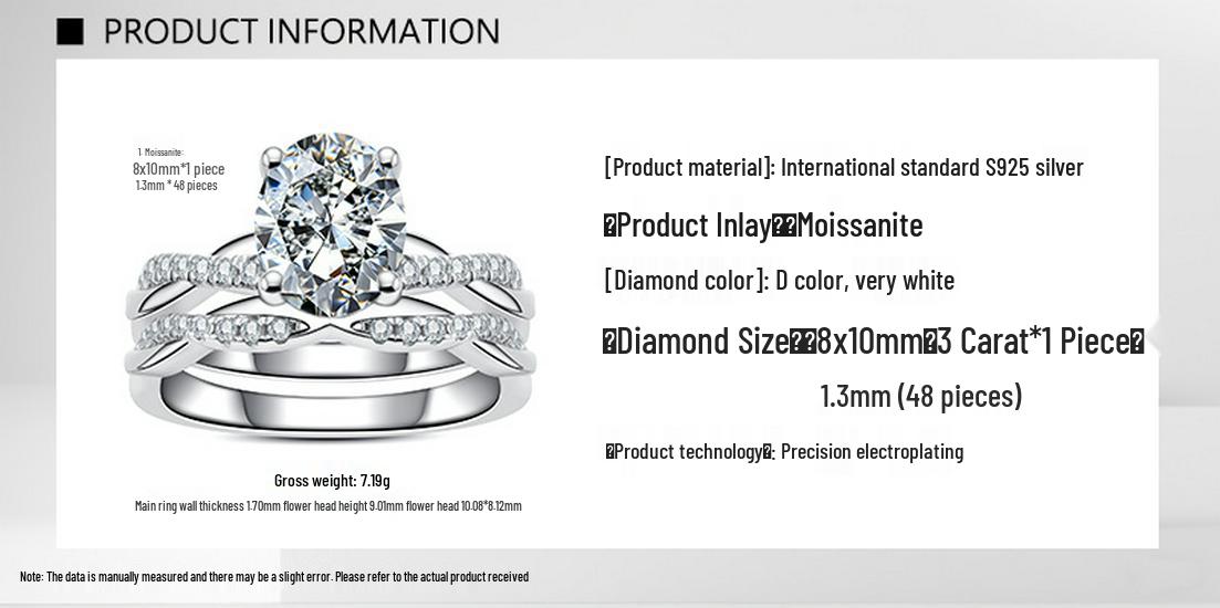 

925 Sterling Silver 3 Carat Moissanite Oval Ring, Twisted Design, Women s Wedding Stackable Set, Valentine s Day Gift US 7.5 / 55.7mm