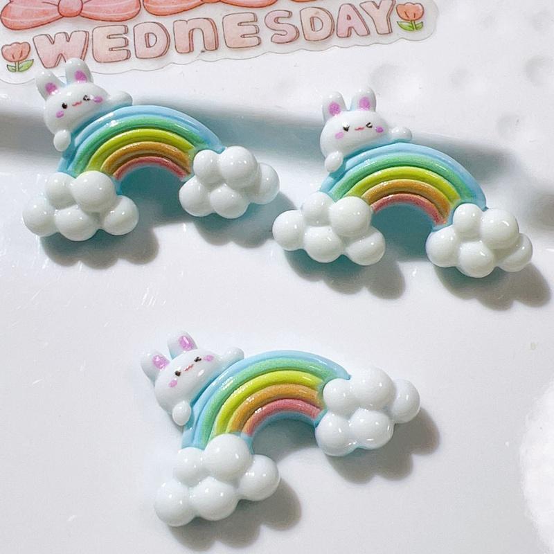 10Pcs New Cute Resin Mini Rabbit Bear Cake Rainbow Series Flat Back Manicure Parts Embellishments For Hair Bows Accessories
