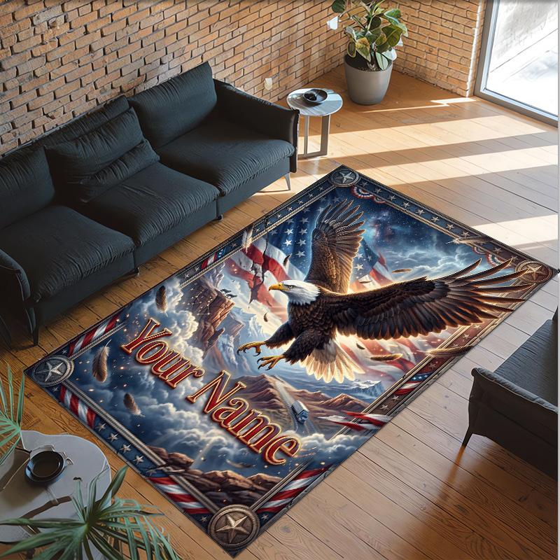 American Patriotic Theme Crystal Velvet Rug Personalized Custom Name Text Soft Floor Mat Home Decor