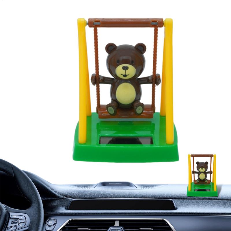 plastic Swinging Bear Car Dashboard Ornaments Solar Powered Dancing Bear Toy Shaking Head Doll Decoration Car Accessories