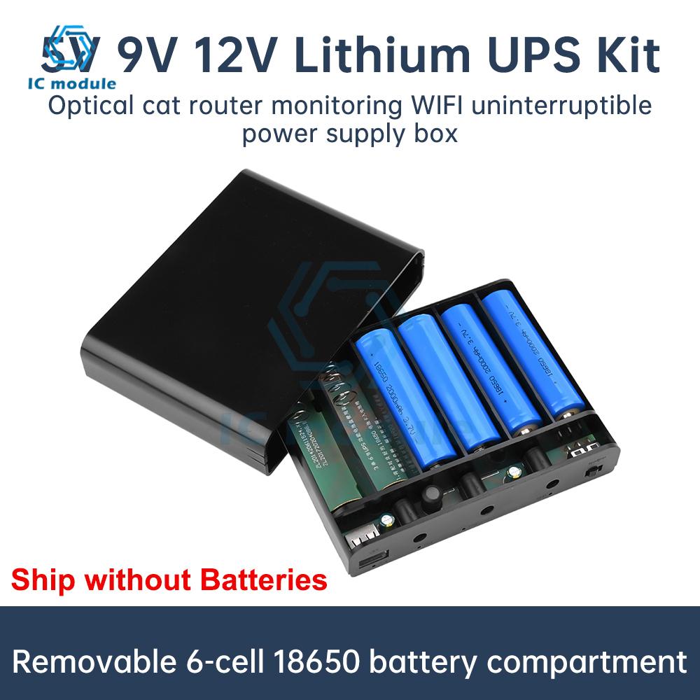 DC UPS 6x18650 Li-ion Battery Soldering-free Power Box Diy Kit Optical Cat Router Uninterruptible Power Supply Box 5V9V12V