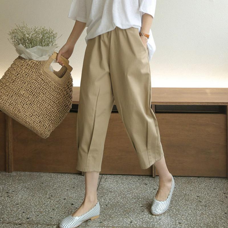 

Cotton and Linen Pants Women s Summer Loose Harem Pants Wide-leg Pants Casual Eight-point Linen Carrot Pants Seven-point Pants 2XL хакі