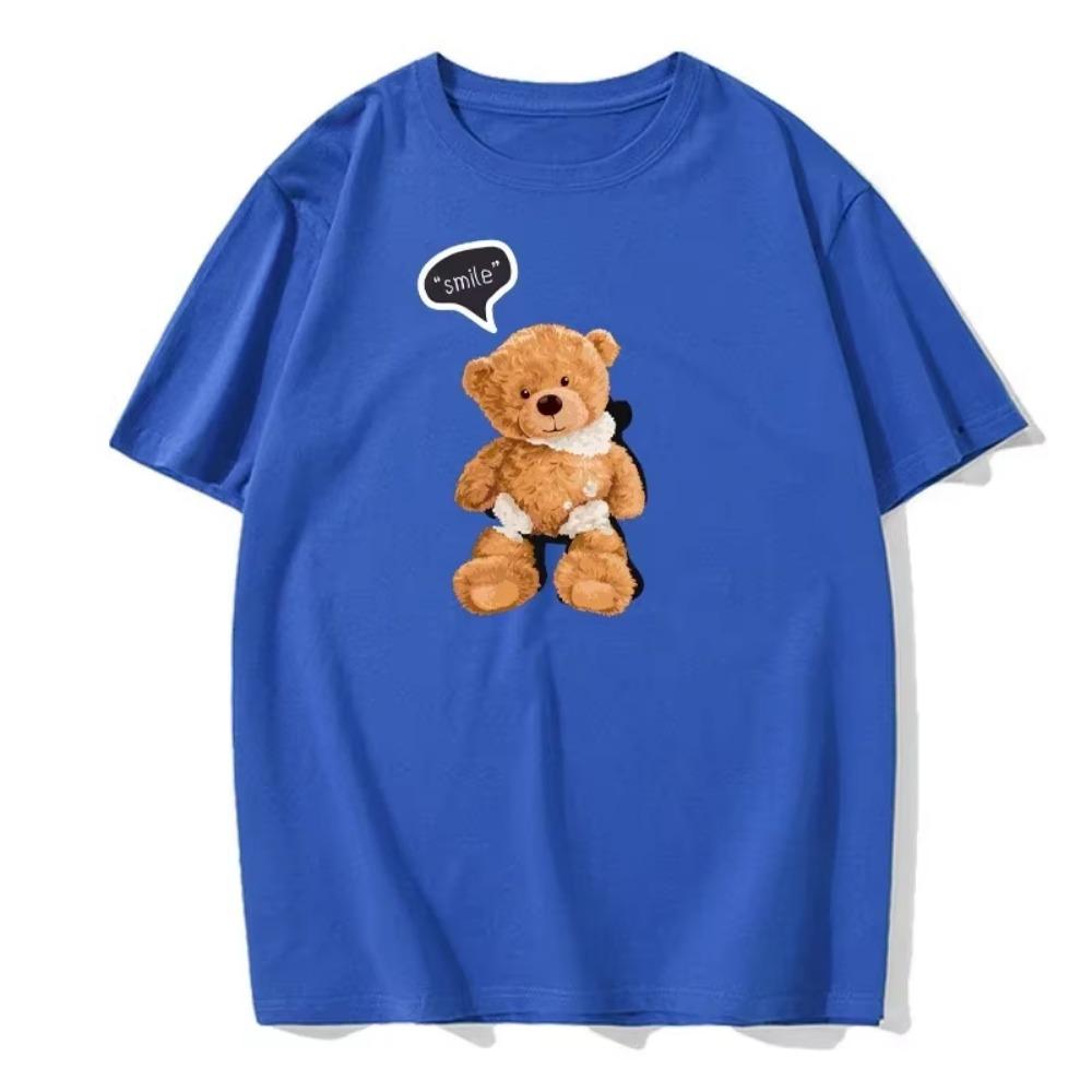 Men's/Women's Summer Short Sleeved T-shirt Cute Smiling Bear Print Fashion Casual Trendy T-shirt Breathable Round Neck T-shirt