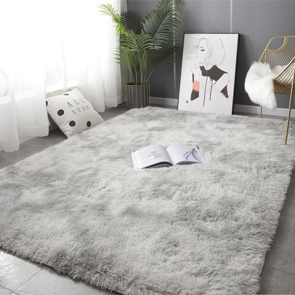 Grauer Teppich für Wohnzimmer, Plüschteppich, Schlafzimmerboden, flauschige Matten, rutschfeste Heimdekoration, weiche Samtteppiche, Kinderzimmerdecke