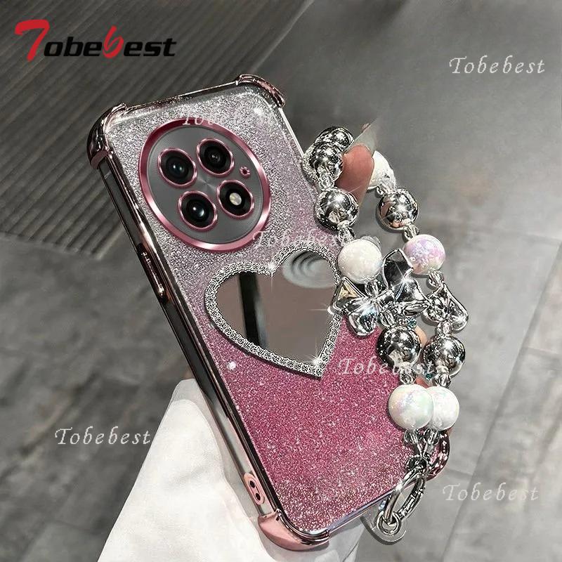 Glitter Plating Love Mirror Bracelet Case for Oneplus 13 13T 12 11 ACE 5 3 2 Pro Ultra Shockproof Silicone Cover