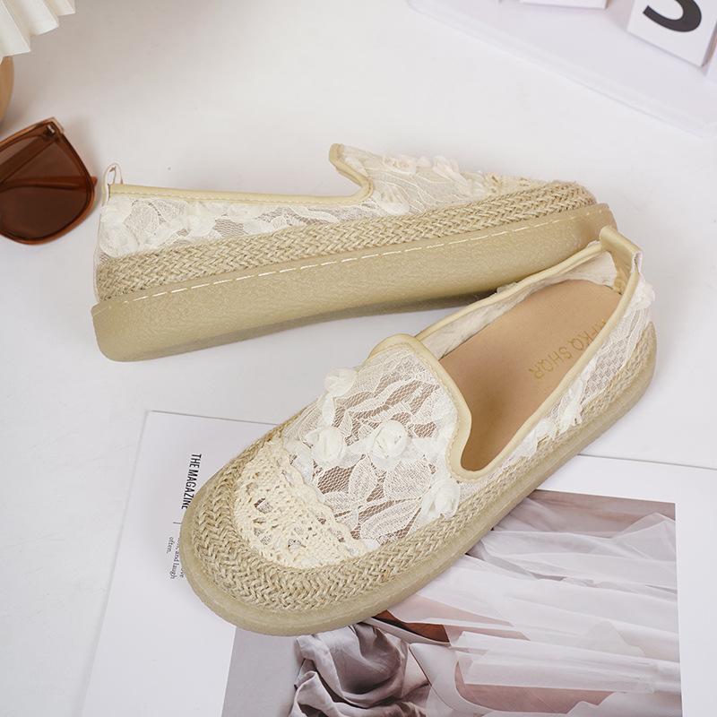 Pink Soft-soled Fisherman Shoes Women's 2025 Spring and Summer Lace Flower Casual Single Shoes with Skirt Shoes