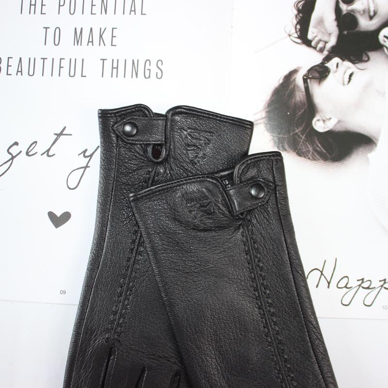 Women's Deerskin Touch Screen Gloves Warm Coral Fleece Lining Outdoor Riding Leather Driving Gloves Winter