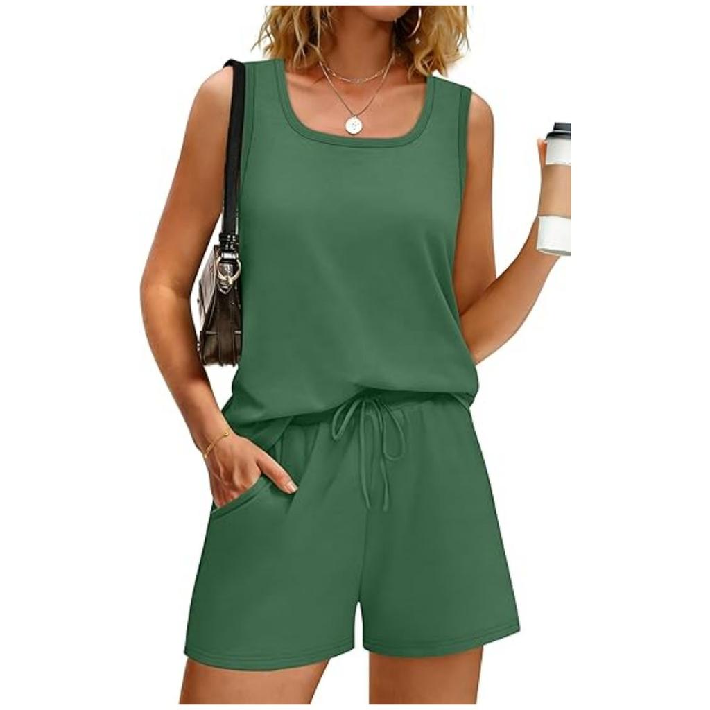 Women's Fashionable Loose Sleeveless Top + Shorts Casual Two-Piece Set