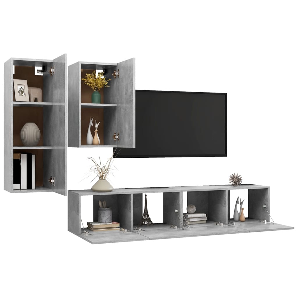 Vidaxl 4-Cz. TV Cabinet Set, Concrete Grey, Wood-Based Material