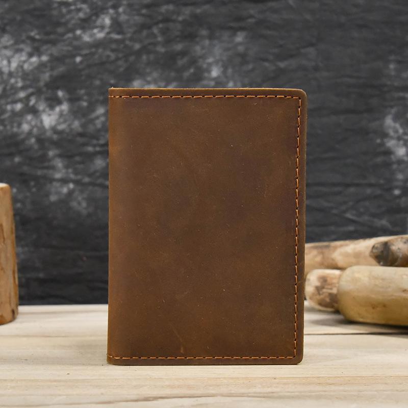 Men'S Leather Short Change Bag Crazy Horse Leather Vertical Wallet Retro Wallet Men'S Multi-Card Wallet Douyin