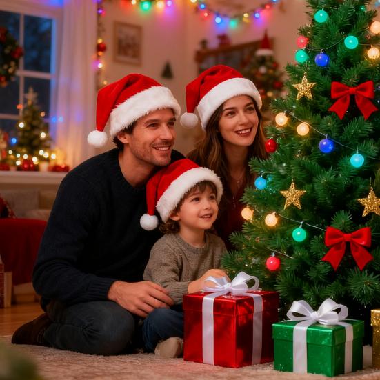 Christmas Santa Hat Kids Adult Santa Claus Plush Hat Women Men Unisex Red Velvet Fluffy Xmas Hat Holiday Party Costume Supplies