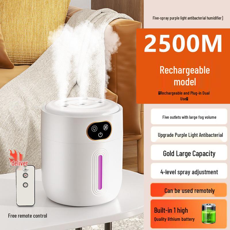 Ultraviolet Antibacterial Rechargeable Humidifier: Silent, Large-Mist, Ideal for Bedrooms & Safe for Pregnant Women & Babies.