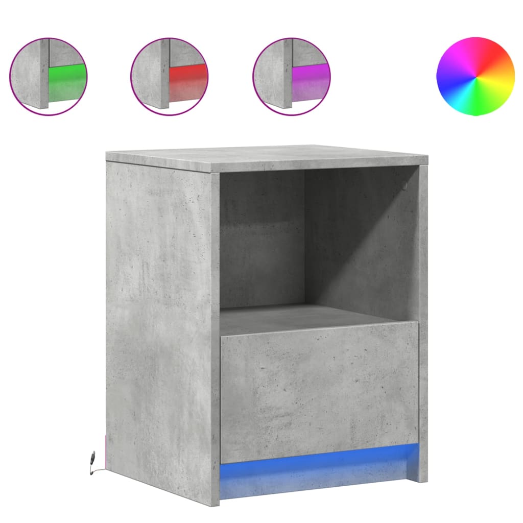 Nightstand with LED Lights Concrete Grey Wood Based Material