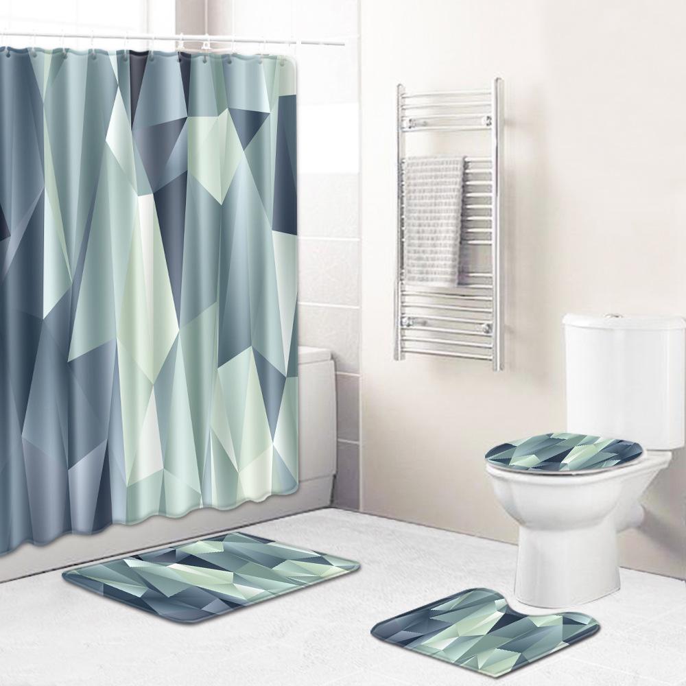 Creative Shower Curtain Floor Mat Combination Four-Piece Set Bathroom Toilet Carpet Shower Room Mat Foot Mat