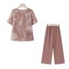 Summer 2025 Chiffon T-shirt & Blouse Set for Middle-Aged & Elderly Women - Fashionable Short-Sleeve Two-Piece