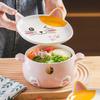 Japanese-style Cute Ceramic Instant Noodle Bowl with Lid Student Dormitory Rice Bowl Soup Bowl Binaural Noodle Bowl Large Tableware Salad Bowl
