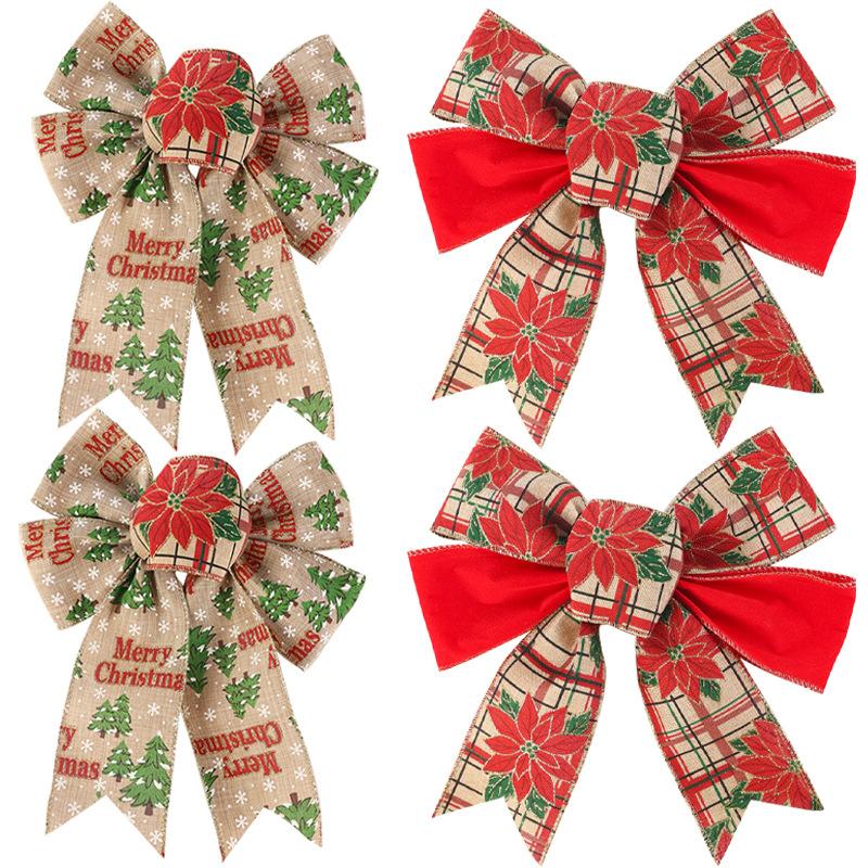 2pcs Decoration Bow Christmas Tree Pattern Print Party Decorative