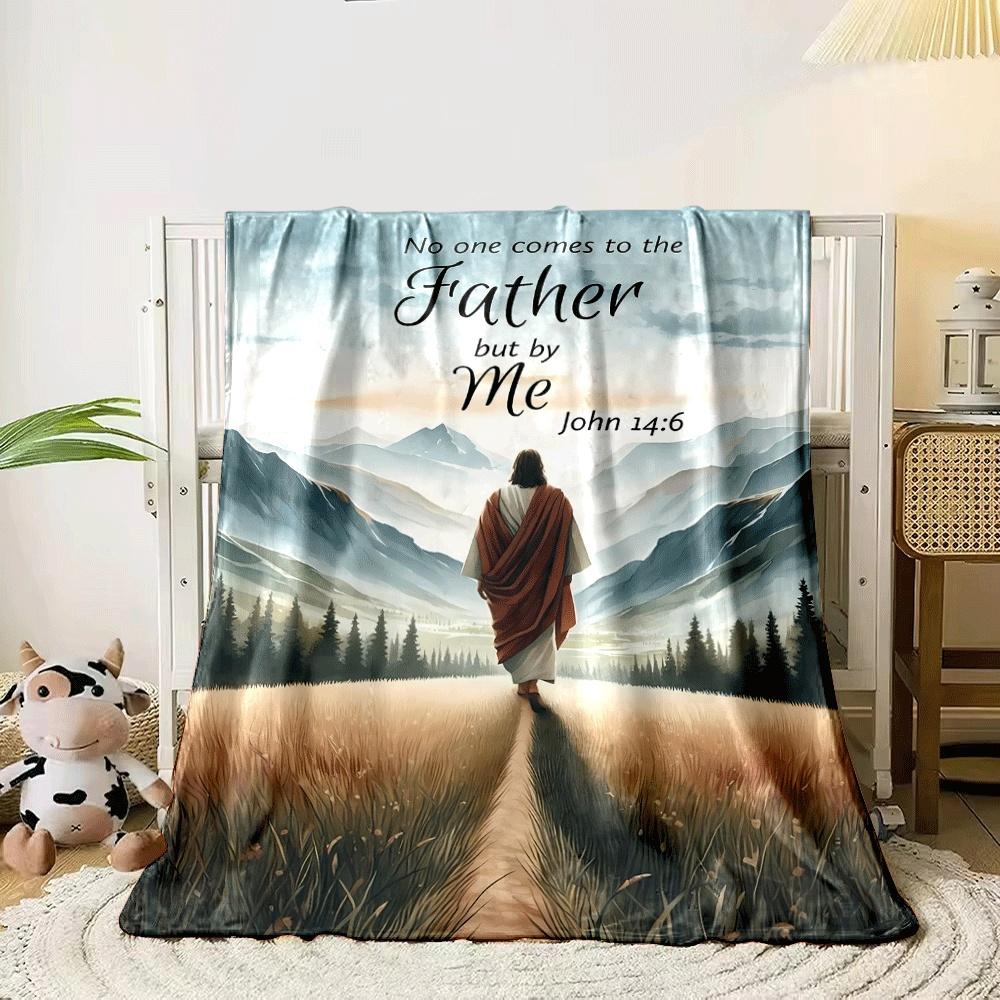 A figure walking on a path through a golden field toward mountains. for all seasons blanket lunch break throw gift 80cm x 120cm