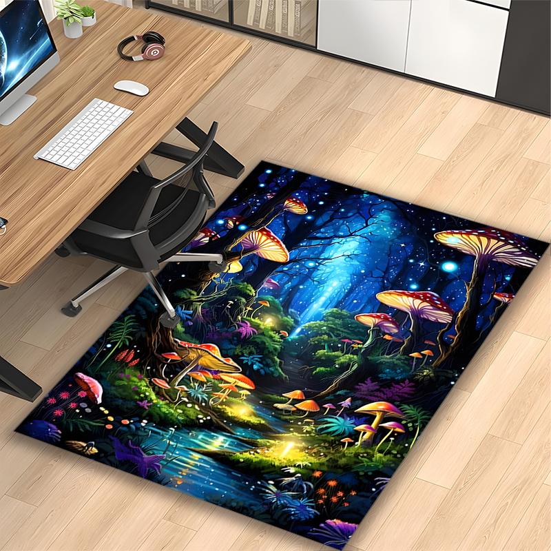 1pc Deep Forest Scene Printed Chair Rug for Home Office Use, Living Room Kitchen Game Room Area Carpet