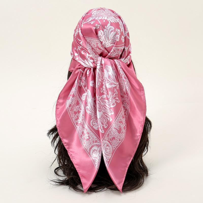 

Autumn and winter new satin printing sunscreen silk scarf scarf CM large size ethnic headscarf women 90CM