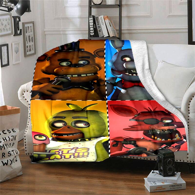Freddy Bear Flannel Blanket Soft Warm All-Season Throw, Design for Camping, Car Travel, Hiking Sofa, Bed, Office Perfect Gift for Parties