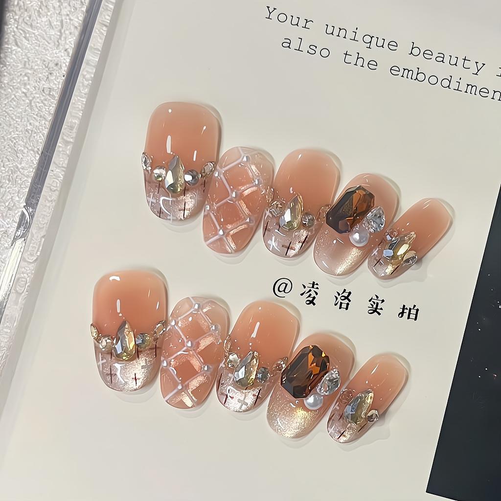 Press-On-Nägel Quadratische Falschnägel mit Glitzer-Design Künstliche Acrylnägel Glänzende Falschnägel Vollabdeckung Aufkleb-Nägel Klebe-Nägel für Damen