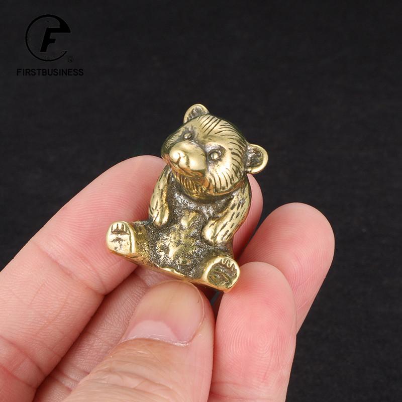 Retro Solid Brass Cute Bear Small Statue Office Desktop Ornament Animal Figurine Mniature Tea Pet Children Toy Gifts Home Decors