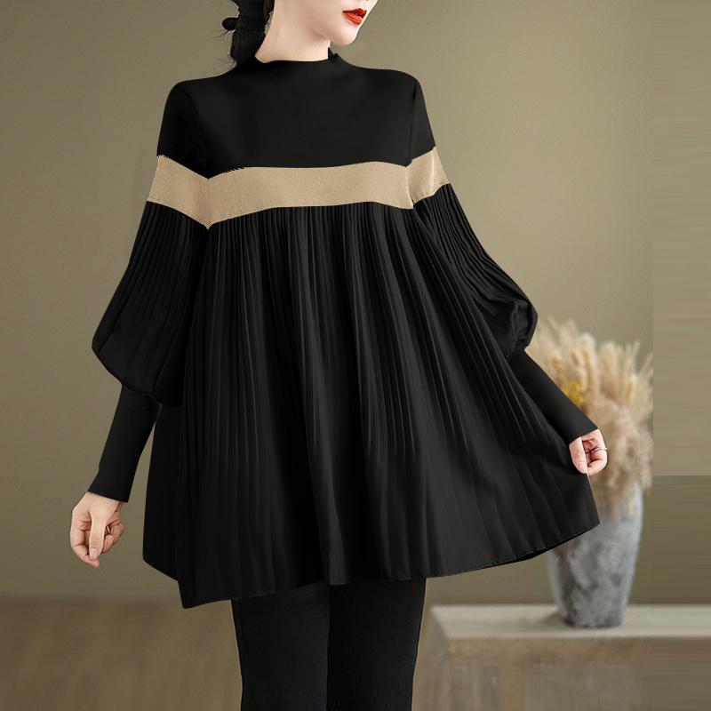 

ZANZEA Женская повседневная блузка с воротником-стойкой и длинным рукавом в стиле пэчворк S чёрный