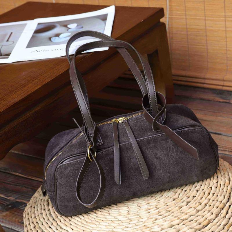 Women's bag first layer matte cowhide bag new retro leather shoulder bag autumn and winter bowling bag