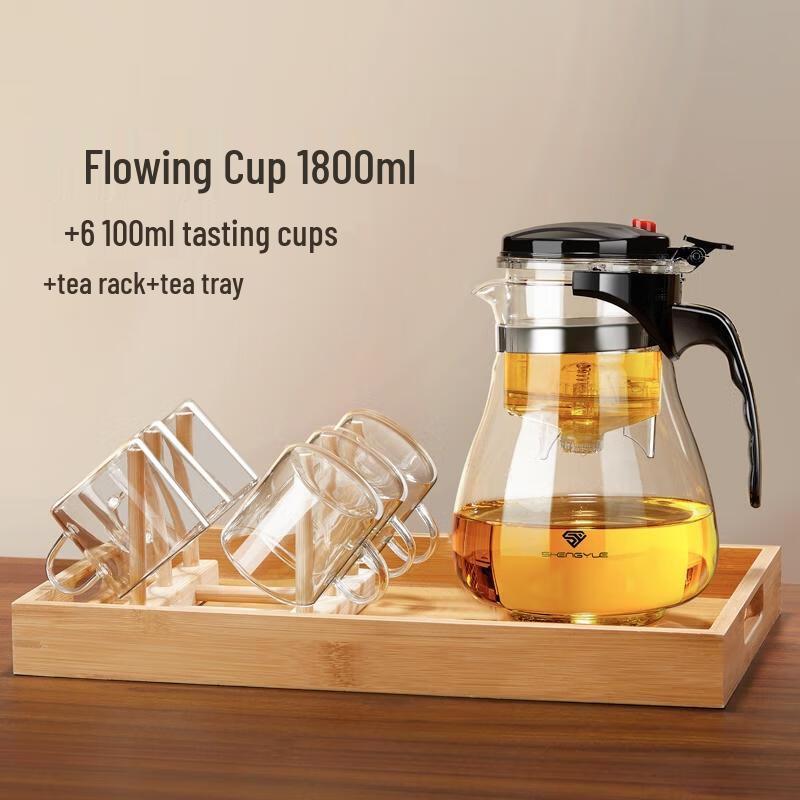 HANDUNYOU Portable Glass Tea Set with Tray and Cups