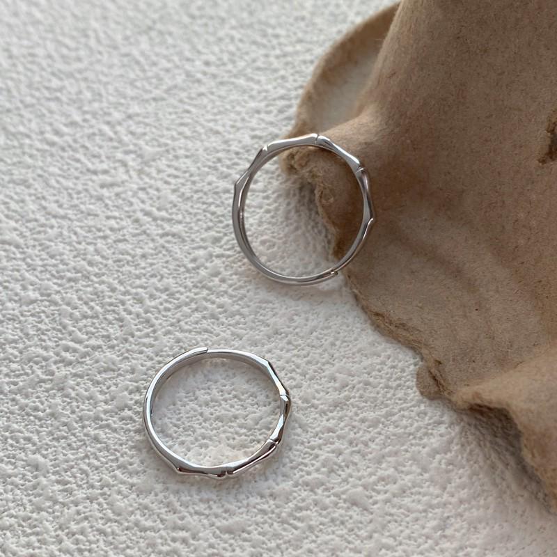 S999 Sterling Silver Bamboo Joint Adjustable Couple Ring - Chinese Style Childhood Sweethearts Design. Adjustable
