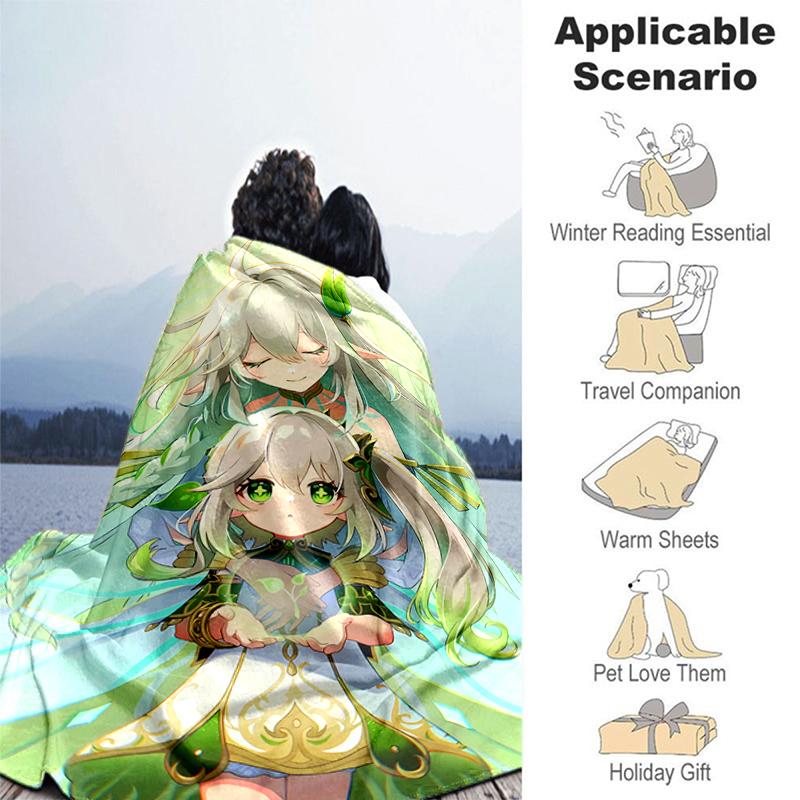1pc Blanket Genshin Impact characters5 Print Design, Lightweight Blanket for Sofa, Bed- Soft &Warm, Gift for All Seasons like Christmas, Halloween