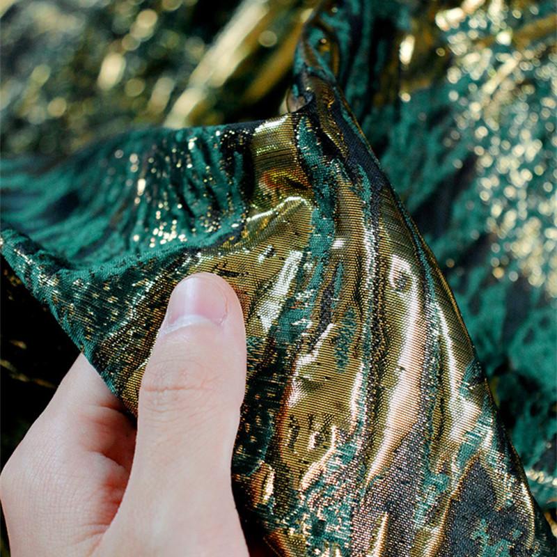 Tessuto Jacquard Broccato Tridimensionale Verde Oro Scintillante Tessuto per Cucito Vestito Vintage Cappotto Hanfu Materiale per Cucito Tessuto di Designer