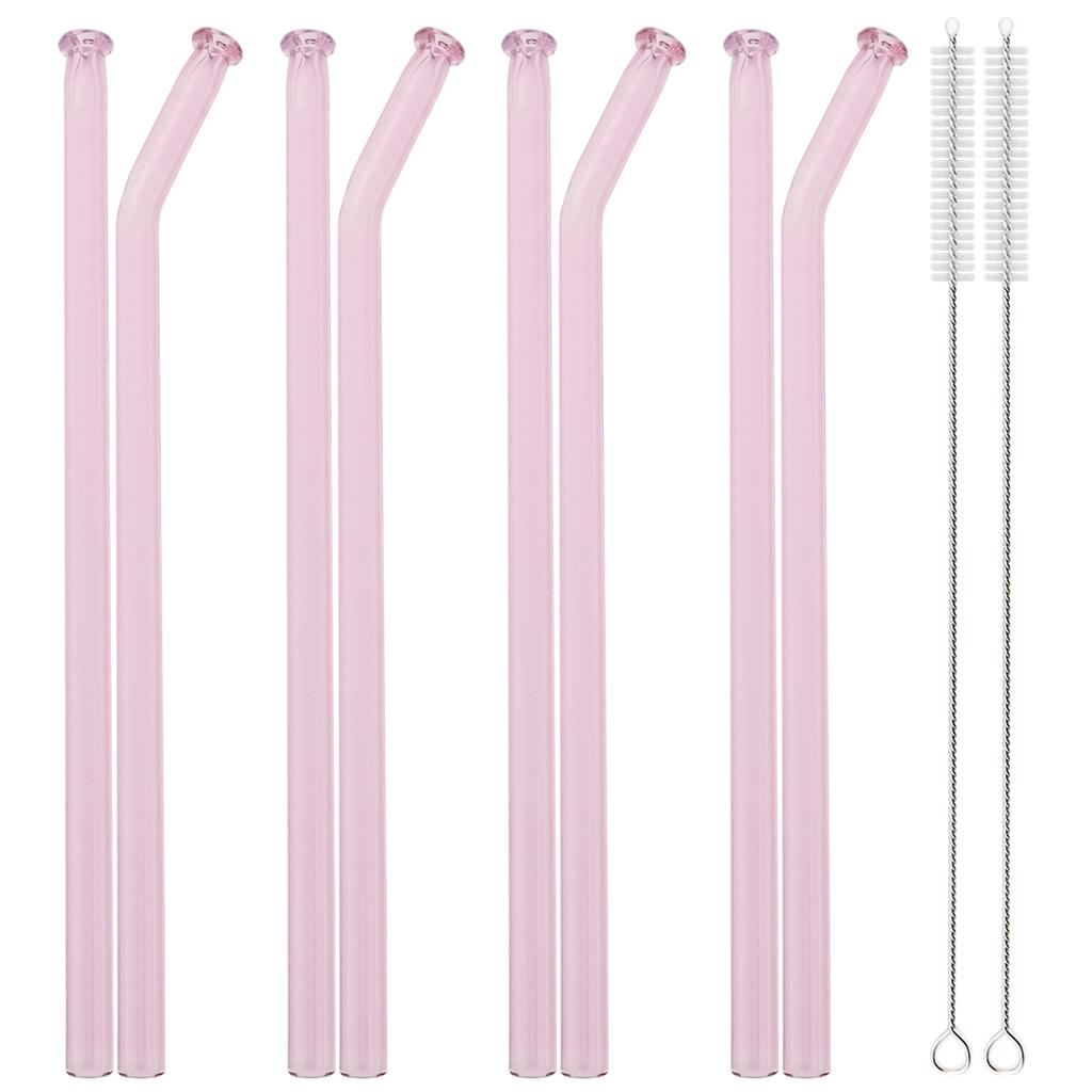 8pcs High Borosilicate Glass Straw Sets Creative Glass Straw Milk Tea Juice Cocktail Straw Set with Brush Party Bar Accessories