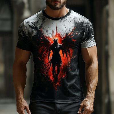 Summer Round Neck 3D Dark Angel Graphic Print Top Fashionable Casual Short Sleeved Men's T-shirts