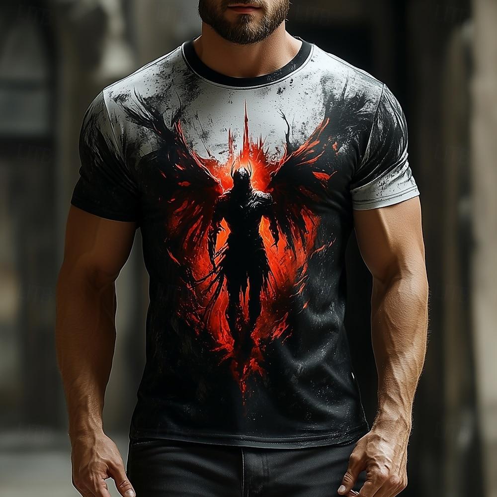 

Summer Round Neck 3D Dark Angel Graphic Print Top Fashionable Casual Short Sleeved Men s T-shirts XS