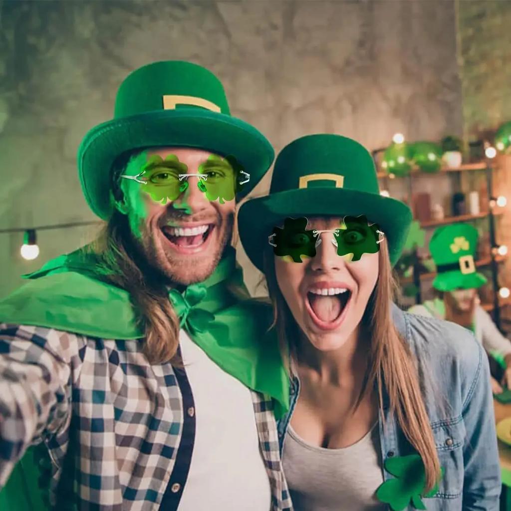 Green Leaves Sunglasses St. Patricks Day Irish Shamrock Costume Glasses Party Props Decorations Car Rimless Uv400 Sun Glasses