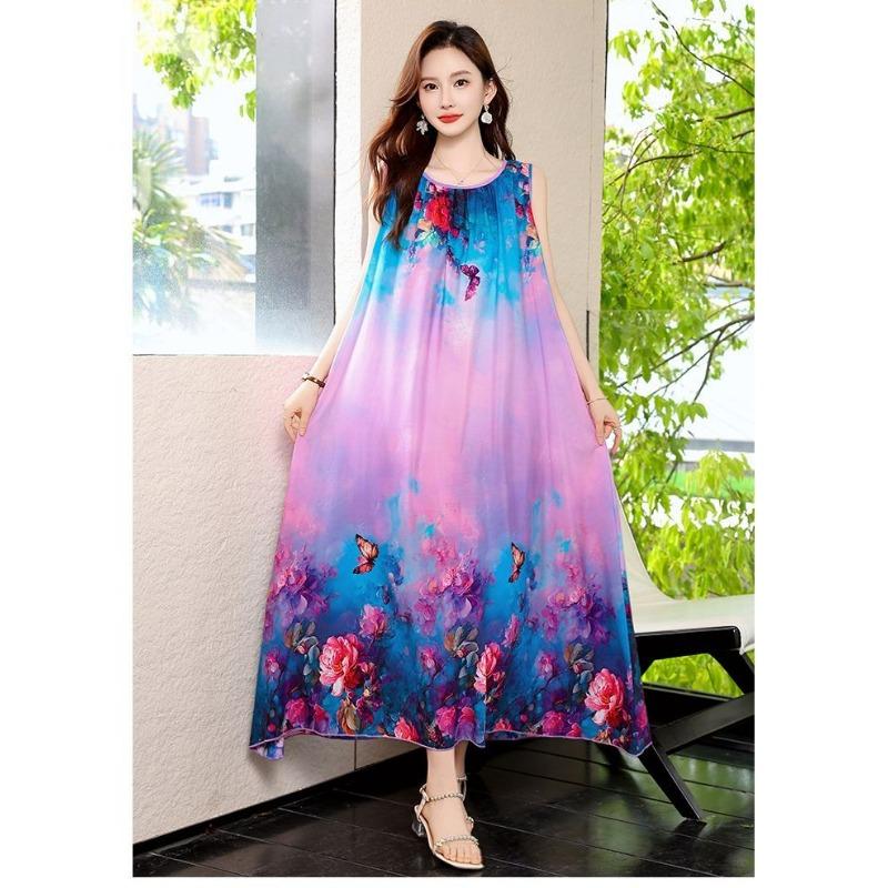 Plus Size Sleeveless Boho Dress Ethnic Summer Beach Maxi Long Dress Vacation Fashion