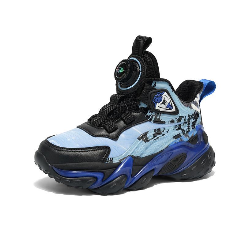 

Детские баскетбольные кроссовки на толстой подошве с кожаным верхом, нескользящей вращающейся пряжкой, удобная спортивная обувь, крутая цветовая гамма, кроссовки для бега 40