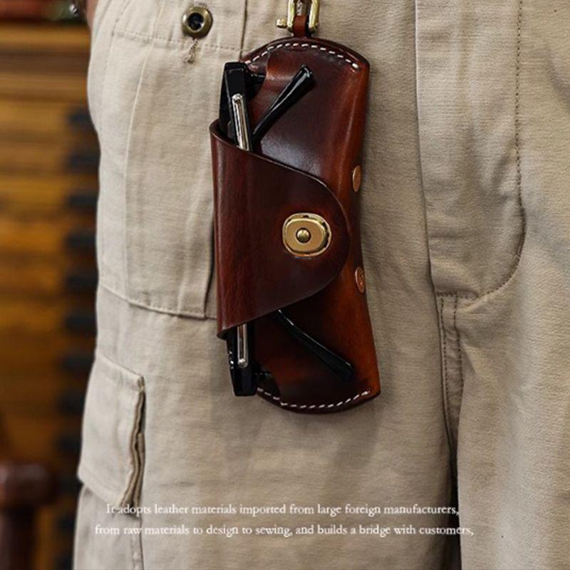 Premium Leather Snap-Closure Eyeglasses Case for Men & Women - Anti-scratch Handheld Storage for Business Commute