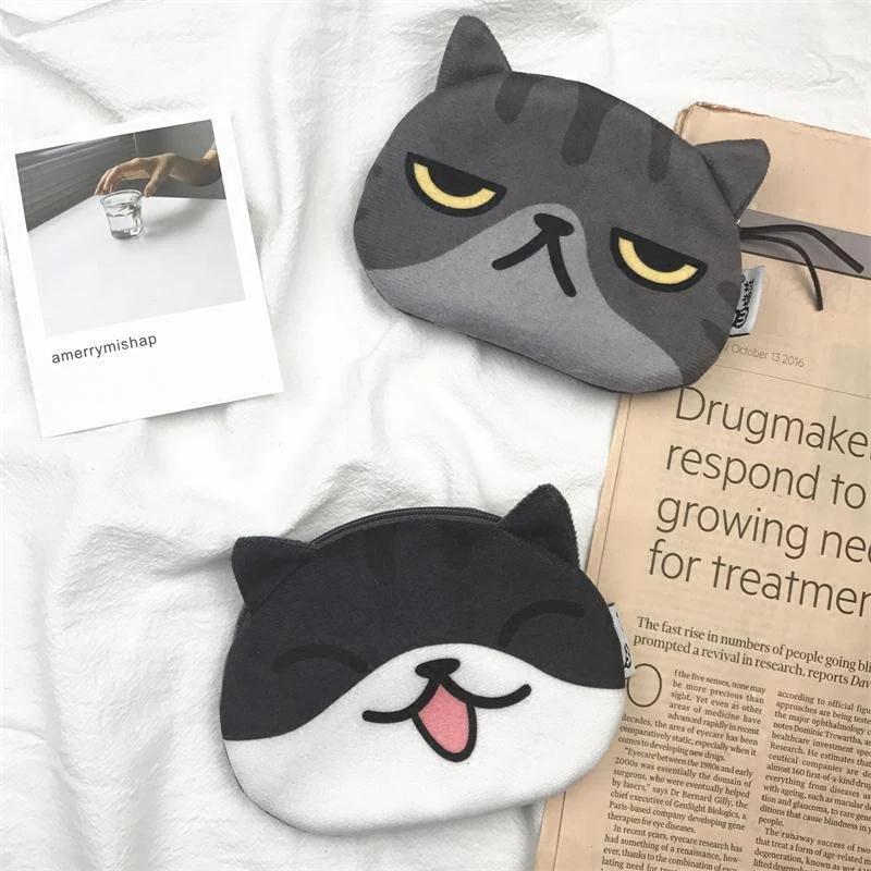 Kawaii Cat Earphone Bags Children Coin Purse Interesting Cat Expression Earphone Data Cable Holder Portable Storage Bag