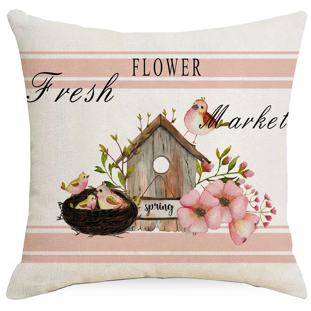 Neue Frühlings- und Sommerserie Bedruckter Kissenbezug Rosa Blume Heimstoff Sofa Kissen Kissen