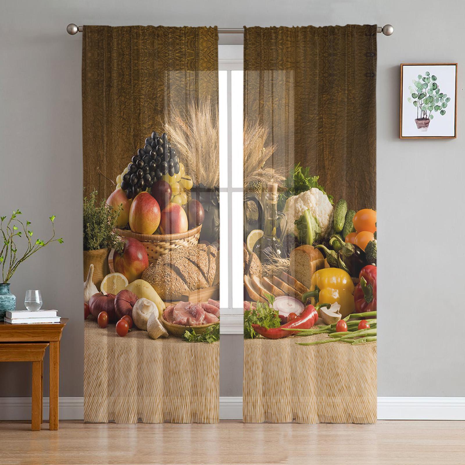 

Ложка для приправ Кухонное оконное убранство Тюль Современные прозрачные шторы для кухни, гостиной, спальни, Декорация штор W135 x H160cm