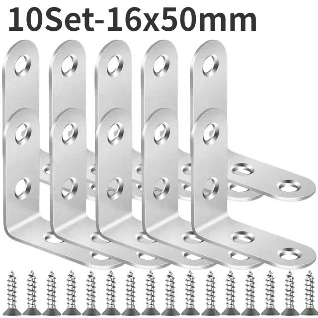 90 Degree L Joint Brackets Stainless Steel Angle Connectors Corner Brace Furniture Wood Shelf Door Cabinet Fastener with Screws