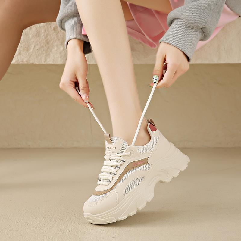 Fashion CRLAYDK Fashion Platform Mesh White Chunky Sneakers for Women Casual Dad Shoes Breathable Ladies Wedge Walking Sport Tennis
