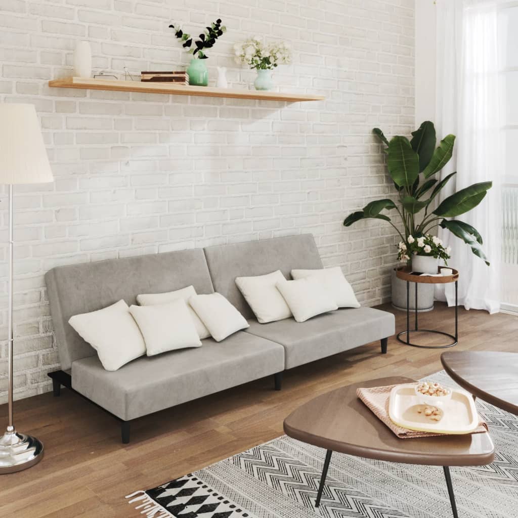 2 Seater Sofa Bed Light Grey Velvet