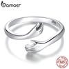 BAMOER 925 Silver Hug Open Ring Warm Love Hand Adjustable Glossy Ring for Women, His Big Loving Family Party Gift