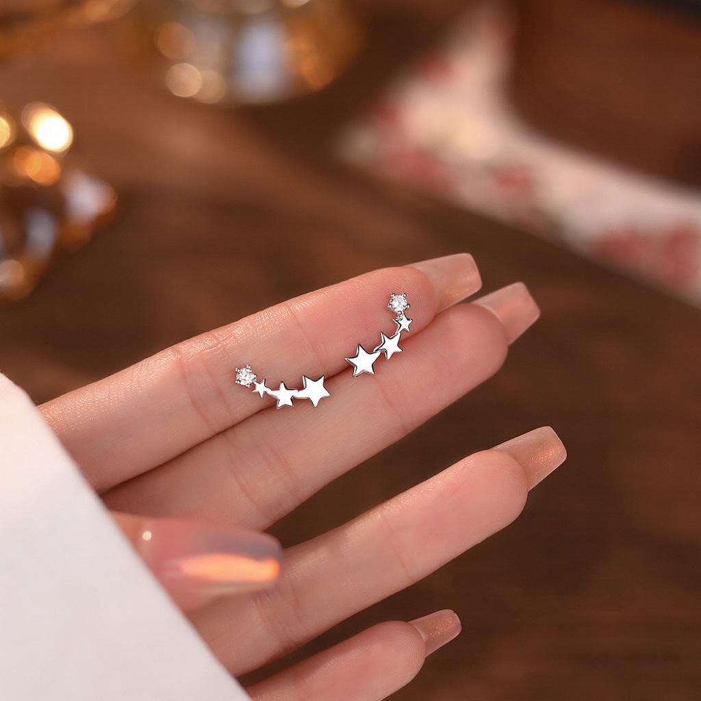Beixi S925 Sterling Silver Star Stud Earrings for Women - Fashionable, Versatile, Light Luxury with Zircon Meteorite Design S925 Silver